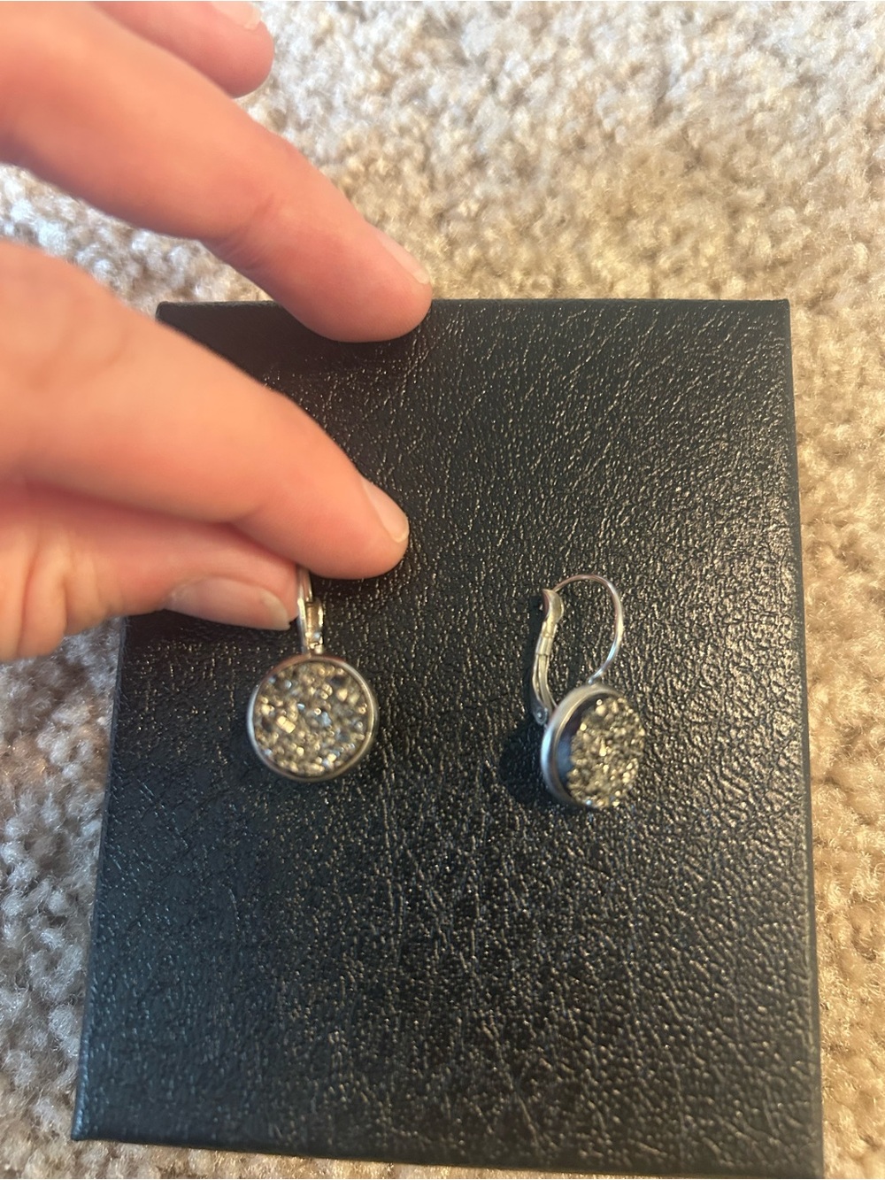 Silver-Tone Round Crystal Drop Earrings - Sparkling Silver